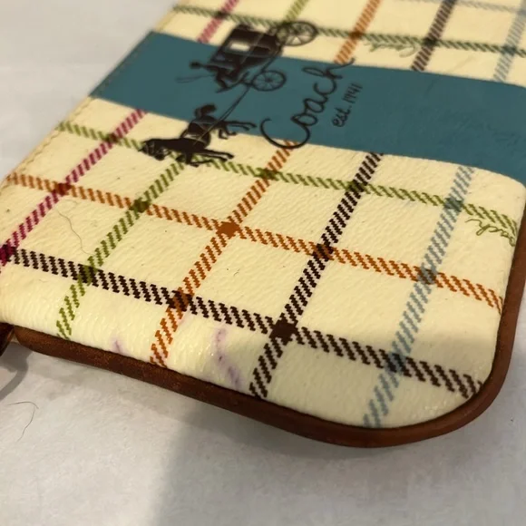 Coach Plaid Wristlet in Cream and Blue - Picture 4 of 12